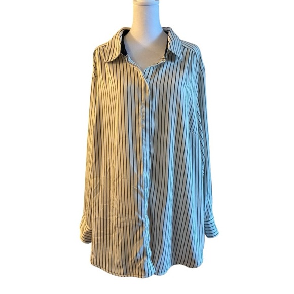 Rachel Zoe Striped Button Down Shirt Cream Black Oversized Blouse Size 3X - Picture 5 of 6